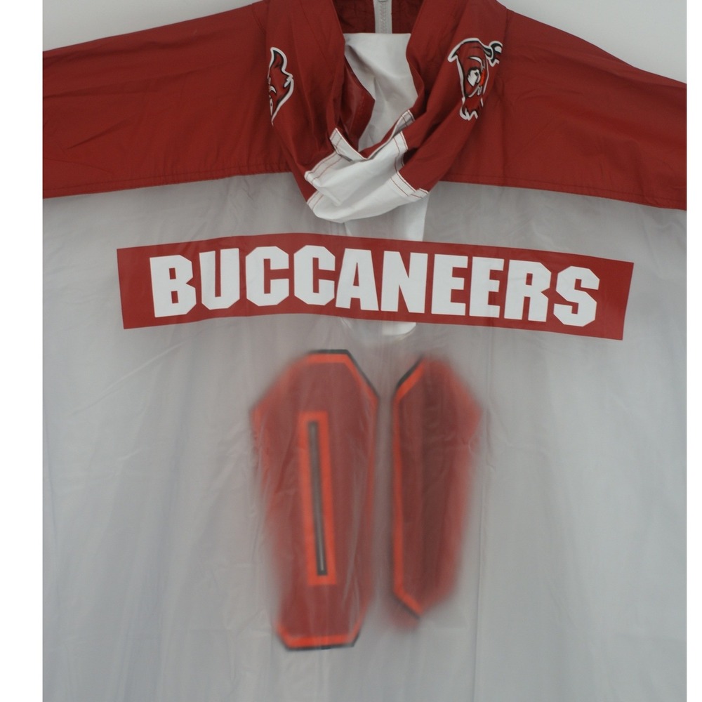 Tampa Bay Buccaneers NFL Hooded Rain Poncho Red Clear Mens One Size